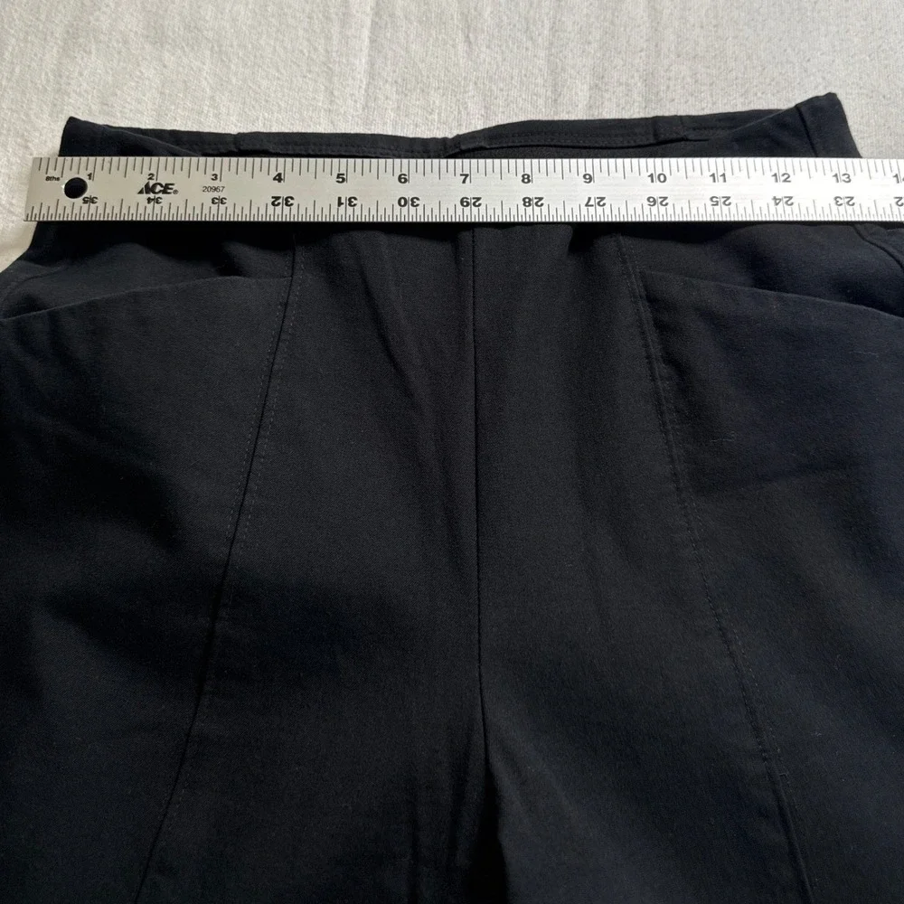 Black Wide Leg High Rise Pull On Trousers with Front Patch Pockets